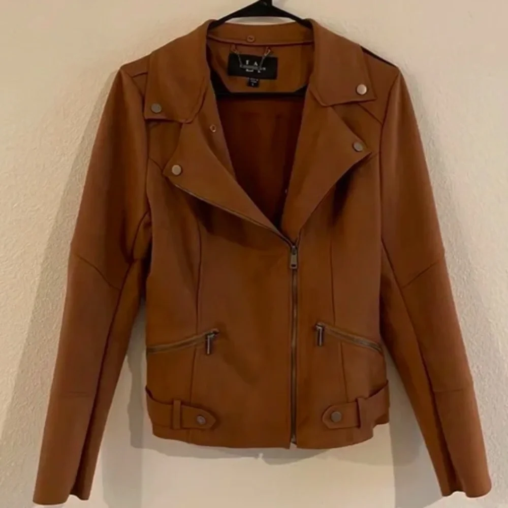 LA Coalition Espresso Brown Removable Faux Fur Collar Suede Jacket - Picture 5 of 9
